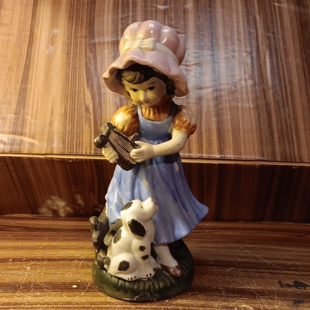 Vtg PWC porcelain statue figurine girl and her dog